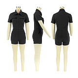 Solid Color Zipper Pockets Cargo Rompers DD-88217