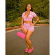 Zipper Short Sleeve Hooded Crop Top Shorts 2 Piece Set DD-88182