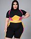 Women Plus Size Set Patchwork Short Sleeve Crop Tops Stretchy Shorts Tracksuit Summer Two Piece Outfits XY-9108