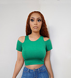 Women Summer Casual Solid Color Knitted Basic Sexy Streetwear Ribber Cut Out Short Sleeve Crop Tops SD-26123