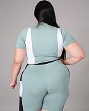 Women Plus Size Set Patchwork Short Sleeve Crop Tops Stretchy Shorts Tracksuit Summer Two Piece Outfits XY-9108