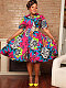 Fashion Printed Women Short Sleeves Zipper Plus Size Dress NY-10768