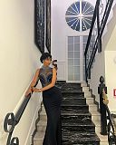 Lady Hot Drilling Transparent Patchwork Black Slim Long Dress NY-3151
