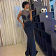Lady Hot Drilling Transparent Patchwork Black Slim Long Dress NY-3151