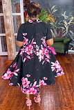 Fashion Printed Women Short Sleeves Zipper Plus Size Dress NY-10768