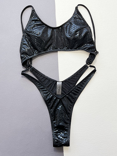 Black Snake Printed Women Sexy One-piece Swimwear XM-528