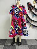 Fashion Printed Women Short Sleeves Zipper Plus Size Dress NY-10768