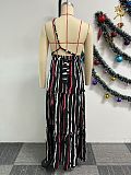 Women Oblique Shoulder Printed Backless Splicing Hem Maxi Dress NY-10708