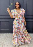 Fashion Printed Women Ruffles Bandage Patchwork Long Skirt Sets NY-10760