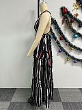 Women Oblique Shoulder Printed Backless Splicing Hem Maxi Dress NY-10708