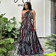 Women Oblique Shoulder Printed Backless Splicing Hem Maxi Dress NY-10708