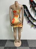 Sexy Print Girls Halter Hollow-out Backless Mini Dresses NY-3171