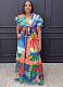 Fashion Printed Women Ruffles Bandage Patchwork Long Skirt Sets NY-10760