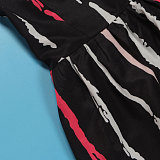 Women Oblique Shoulder Printed Backless Splicing Hem Maxi Dress NY-10708