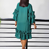 Elegant Lady Solid Color Flounced Flared Sleeves Midi Dress AITE-488