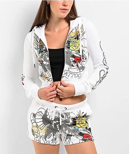 Fashion Printed Women Long Sleeves Hoodies And Shorts 2 Pieces Suits RS-905