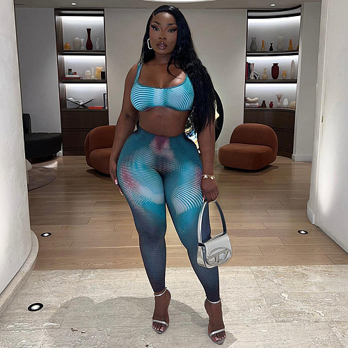 Sexy Printed Crop Vest And Bodycon Pants Women Sporty Suits MXXB-R23ST033