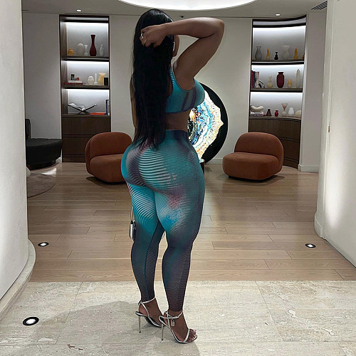 Sexy Printed Crop Vest And Bodycon Pants Women Sporty Suits MXXB-R23ST033