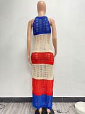 Sexy Transparent Knit Mesh Split Color Matching Maxi Dress NIYA-8166