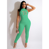 Number Embroidery Turtleneck Sleeveless Jumpsuits DD-88161