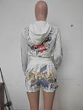 Fashion Printed Women Long Sleeves Hoodies And Shorts 2 Pieces Suits MJL-XH905