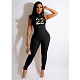 Number Embroidery Turtleneck Sleeveless Jumpsuits DD-88161