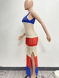 Sexy Transparent Knit Mesh Split Color Matching Maxi Dress NIYA-8166