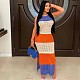 Sexy Transparent Knit Mesh Split Color Matching Maxi Dress NIYA-8166