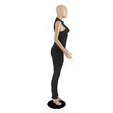 Number Embroidery Turtleneck Sleeveless Jumpsuits DD-88161