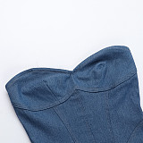 Sexy Strapless Imitation Denim Package Hip Short Dress FL-24094