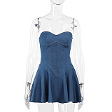 Sexy Strapless Imitation Denim Package Hip Short Dress FL-24094