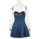 Sexy Strapless Imitation Denim Package Hip Short Dress FL-24094