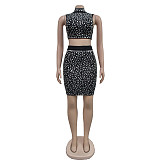 Sexy Hot Drilling Sleeveless Backless Vest And Mini Skirt 2 Pieces Sets BY-6891