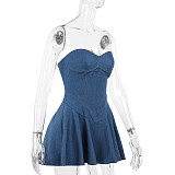 Sexy Strapless Imitation Denim Package Hip Short Dress FL-24094