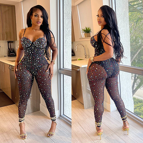 2024 SEXY Women Hot Drilling Straps Sleeveless Bodycon Jumpsuit BY-6780