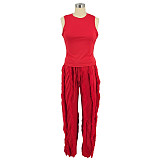 Streetwear Tank Top and Tassel Side Straight Pants Suit AIL-220