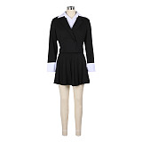 OL Lady Patchwork Blazer And Pleated Short Skirt 2 Pieces Set AIL-263