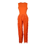 Streetwear Tank Top and Tassel Side Straight Pants Suit AIL-220