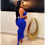 Sexy Strapless Solid Color Ruffles Split Long Club Dress AIL-262