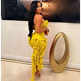 Sexy Strapless Solid Color Ruffles Split Long Club Dress AIL-262