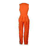 Streetwear Tank Top and Tassel Side Straight Pants Suit AIL-220
