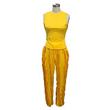 Streetwear Tank Top and Tassel Side Straight Pants Suit AIL-220