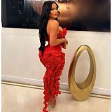 Sexy Strapless Solid Color Ruffles Split Long Club Dress AIL-262