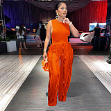 Streetwear Tank Top and Tassel Side Straight Pants Suit AIL-220