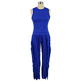 Streetwear Tank Top and Tassel Side Straight Pants Suit AIL-220