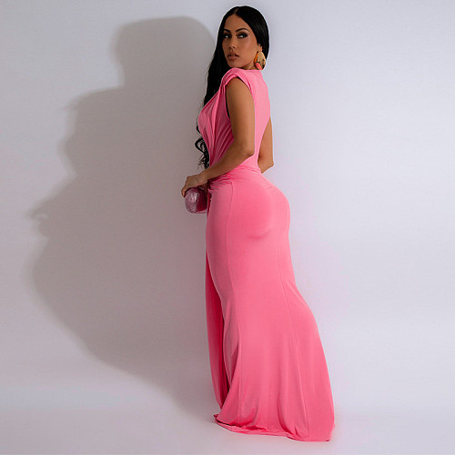 Deep V-Neck Long Dress Solid Color Sleeveless Maxi Dress Women Bodycon MUE-8060