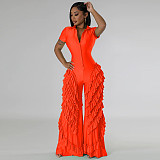 Short Sleeve Tassel Loose Pants Bodycon Jumpsuit MUE-8063