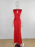 Deep V-Neck Long Dress Solid Color Sleeveless Maxi Dress Women Bodycon MUE-8060