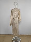 2024 Loose Satin Cape Top 2-piece Dress Set MUE-8058