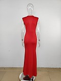 Deep V-Neck Long Dress Solid Color Sleeveless Maxi Dress Women Bodycon MUE-8060